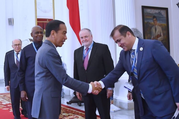 Presiden Joko Widodo saat menerima delegasi dari World Water Council di Istana Merdeka, Rabu (15/2/2023).