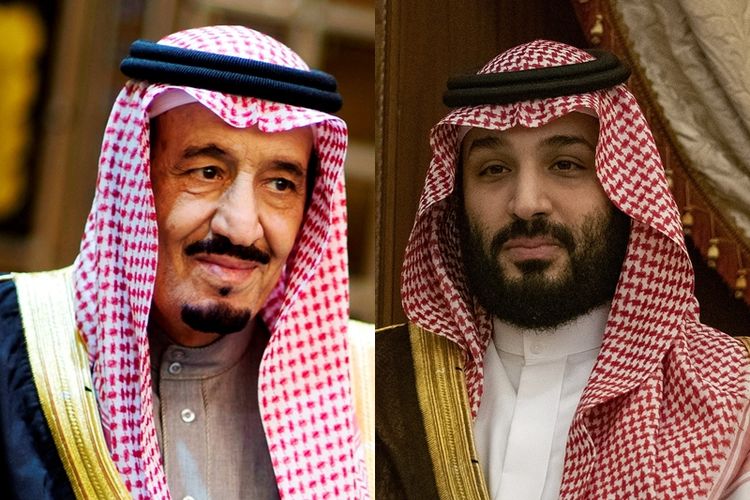 Raja Salman (kiri) dari Kerajaan Arab Saudi dan Putra Mahkota Muhammad bin Salman bin Abdulaziz Al Saud (kanan).