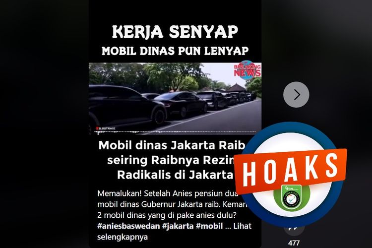 Hoaks, mobil dinas Gubernur DKI Jakarta hilang setelah masa jabatan Anies Baswedan berakhir