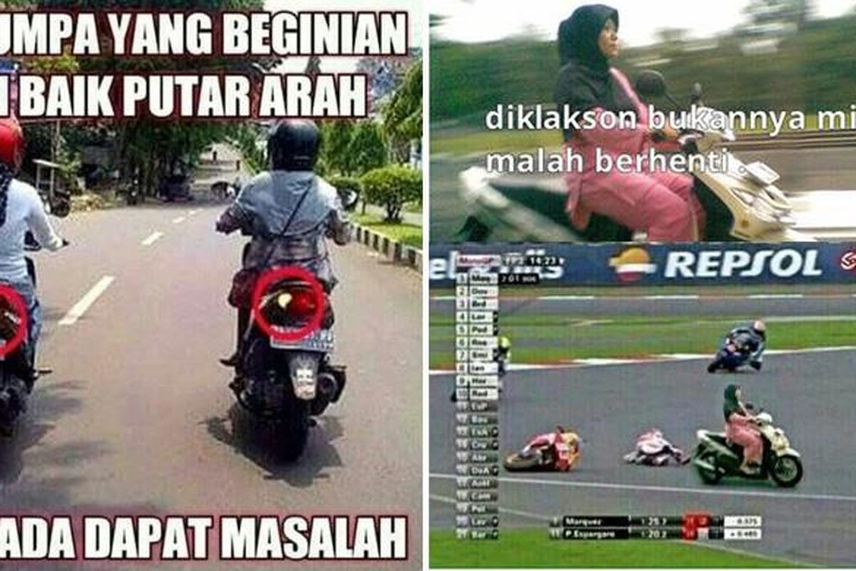 Meme ibu-ibu yang kerap bikin kesal saat naik motor di jalan.