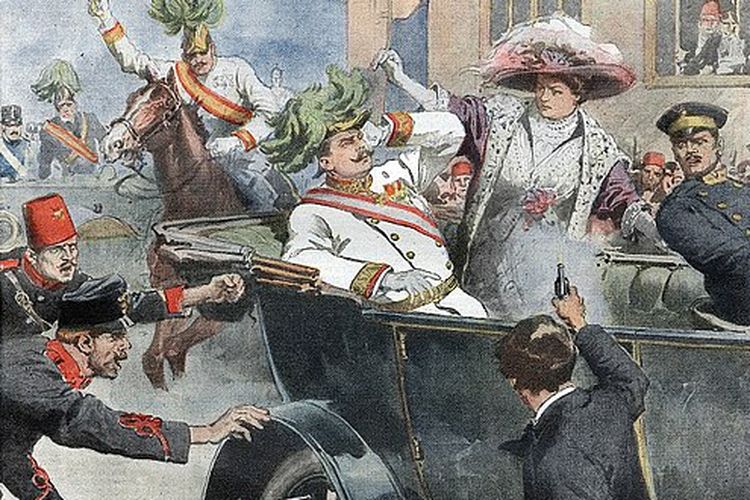 Ilustrasi pembunuhan Franz Ferdinand yang menjadi halaman depan koran Italia Domenica del Corriere.