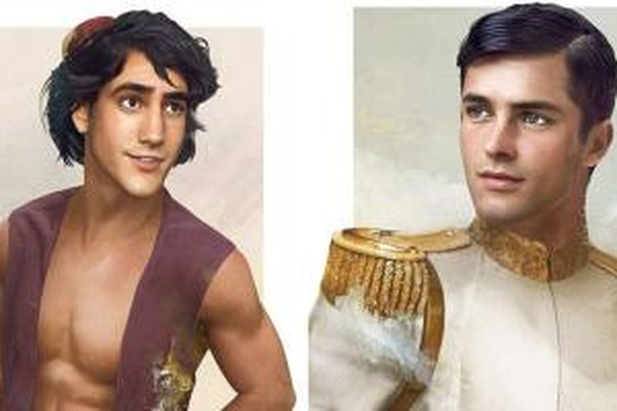 Jirka Väätäinen menggunakan imajinasinya untuk membayangkan rupa para pangeran Disney. seperti Aladdin (kiri) dan Prince Charming (kanan) dari cerita Cinderella.