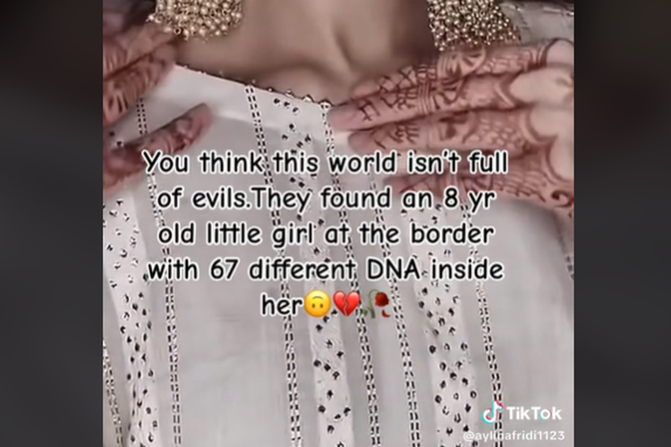 Tangkapan layar video TikTok dengan narasi gadis 8 tahun ditemukan dengan 67 DNA berbeda
