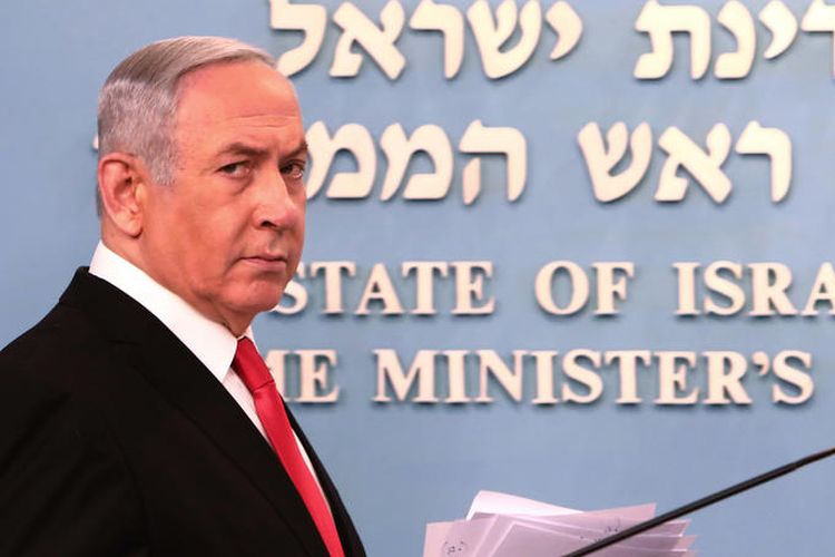 Perdana Menteri Israel, Benjamin Netanyahu, memberikan pidato terkait langkah-langkah yang akan ditempuh Israel dalam memerangi virus corona. Pidato bertempat di Yerusalem, Sabtu (14/3/2020).