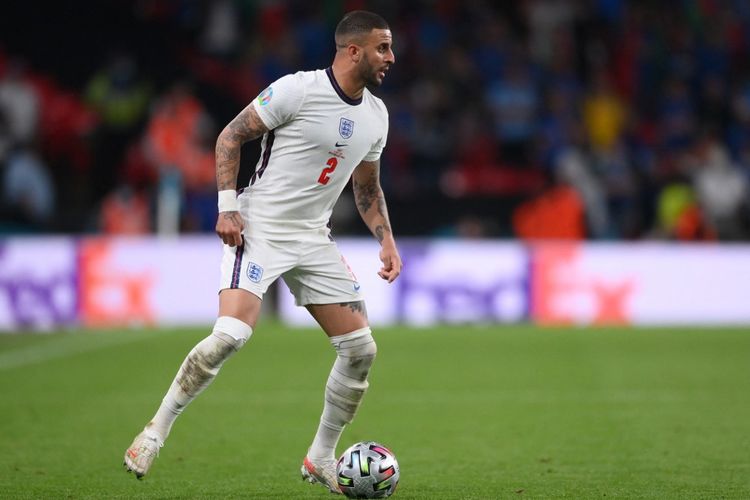 Penampilan Kyle Walker dalam laga final Euro 2020 Italia vs Inggris di Stadion Wembley, London, Inggris, 11 Juli 2021. 