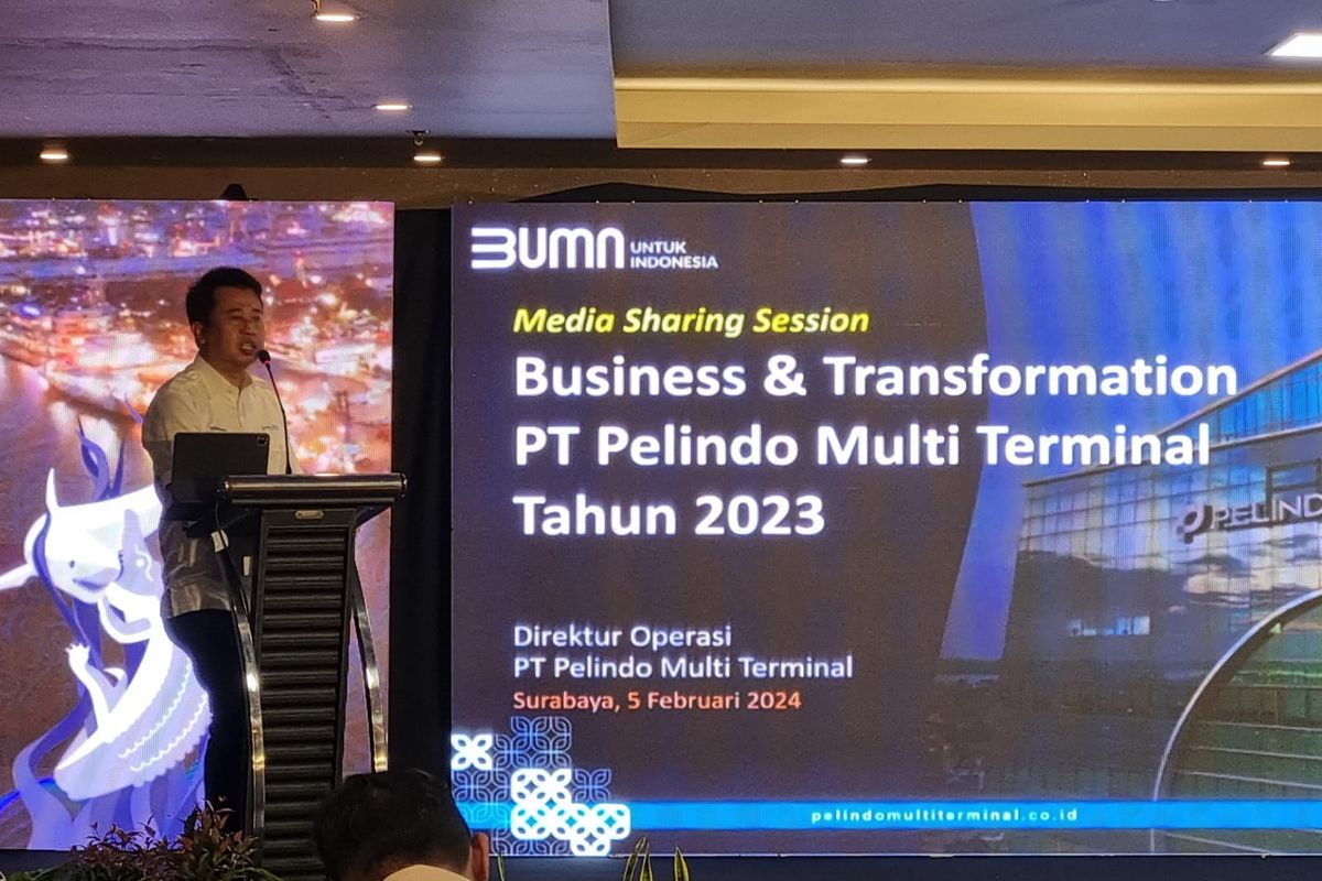 Direktur Operasi PT Pelindo Multi Terminal (SPMT) Arif Rusman Yulianto saat Media Sharing Session di Aria Sentra Hotel Surabaya, Jawa Timur, Senin (5/1/2024)