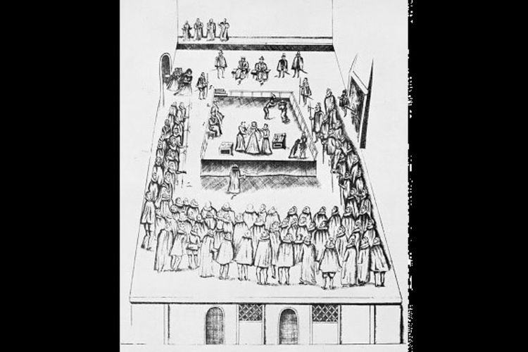 Sketsa proses eksekusi Mary, Ratu Skotlandia, yang dibuat seorang saksi mata Robert Beale.