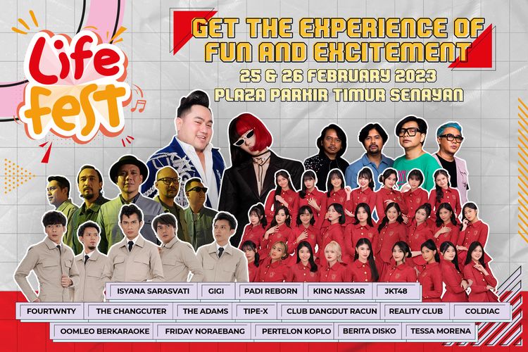 Jajaran musisi kebanggaan Tanah Air yang turut serta memeriahkan LifeFest 2023 di antaranya Isyana Sarasvati, Gigi, Padi Reborn, JKT48, The Changcuters, The Adams, Tipe-X, Fourtwnty, Club Dangdut Racun, Reality Club, dan Coldiac.