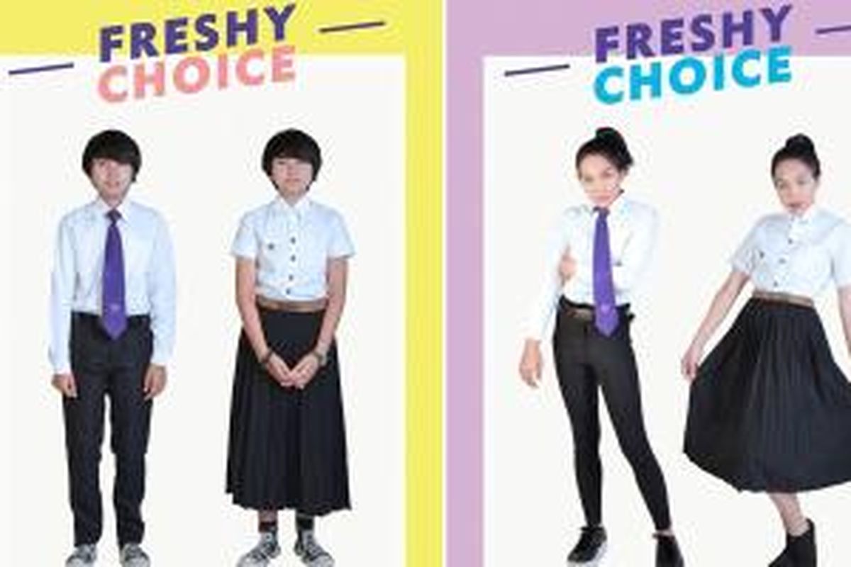 Sebuah universitas di Thailand memanjang sebuah poster aturan berbusana untuk para mahasiswa dengan pilihan jender masing-masing. 