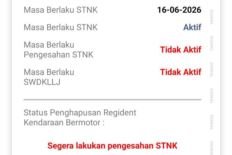 Cara cek keabsahan STNK di aplikasi Signal