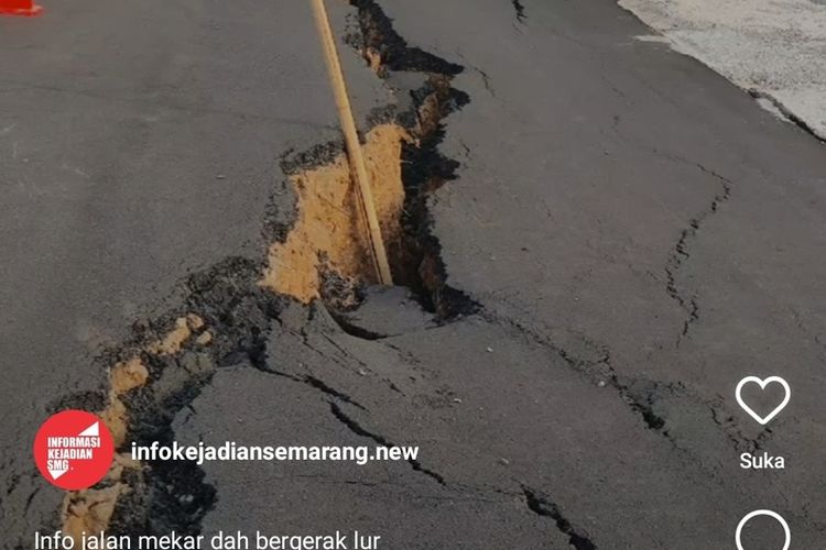 Jalan alternatif tembusan Jangli -Undip Semarang, Jawa Tengah viral karena retak-retak