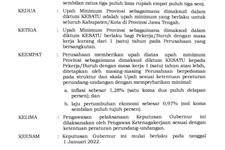 SK Gubernur Jawa Tengah No.561/37 tentang Penetapan Upah Minimum Provinsi Jawa Tengah Tahun 2022 tertanggal 20 November 2021.