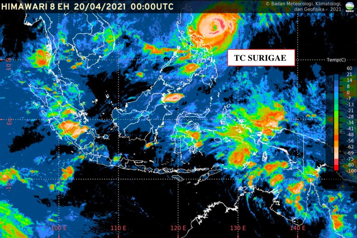 Siklon tropis Surigae yag terpantau pada 20 April 2021 pukul 07.00 WIB.