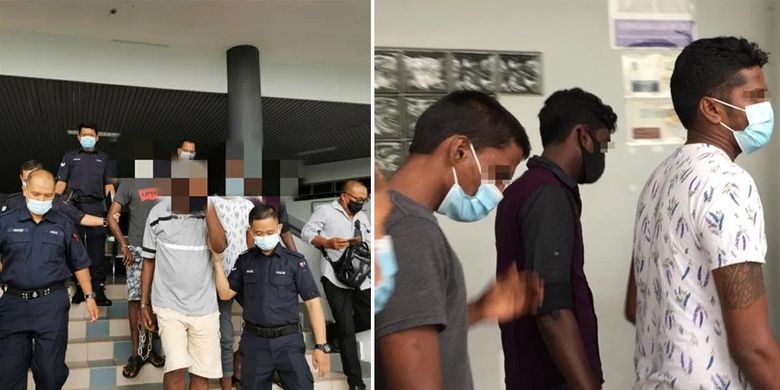 Polisi di Melaka, Malaysia, ketika membawa pria 51 tahun dan tiga anaknya yang dituduh memperkosa dan menyodomi gadis 18 tahun sepanjang 2020 hingga 2021.