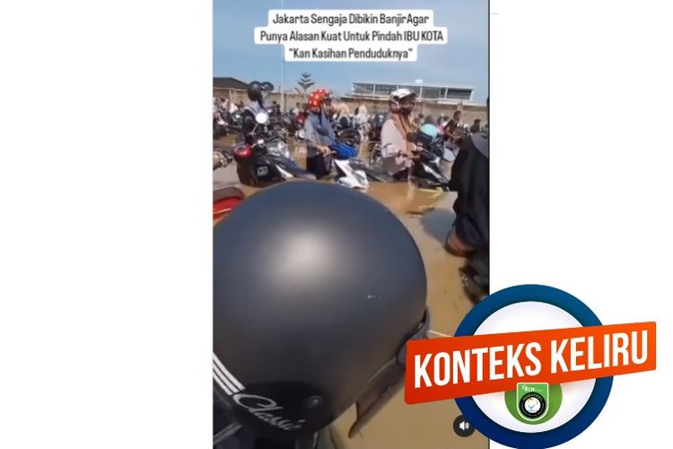 Tangkapan layar Facebook video yang mengeklaim sejumlah motor teredam banjir Jakarta