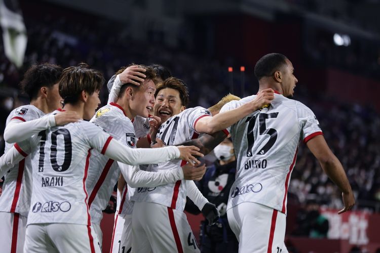 Selebrasi para pemain Kashima Antlers dalam sebuah laga J-League musim 2022.