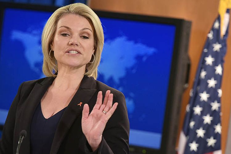 Juru bicara Departemen Luar Negeri AS Heather Nauert menyampaikan keterangan kepada wartawan di Washington DC.