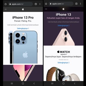 Tangkapan layar yang memperlihatkan bahwa lini iPhone 13 sudah dipajang di situs resmi Apple Indonesia.