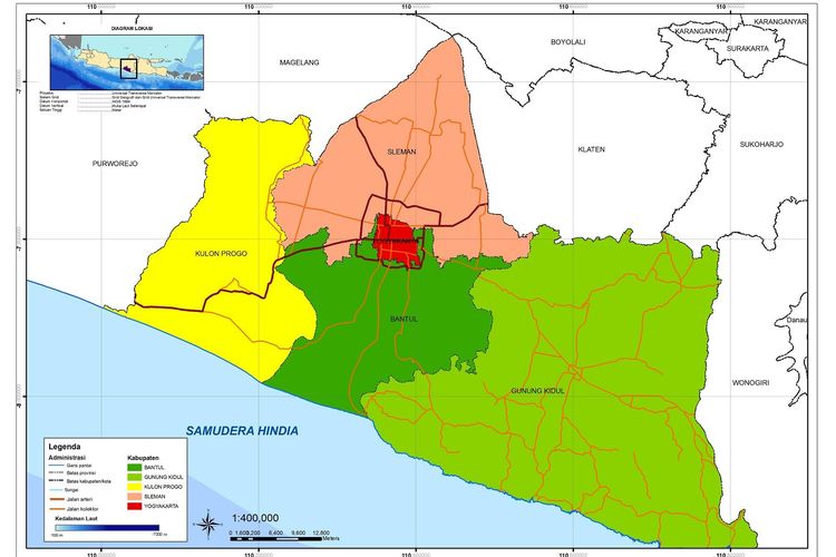 Peta Provinsi Provinsi Daerah Istimewa Yogyakarta.