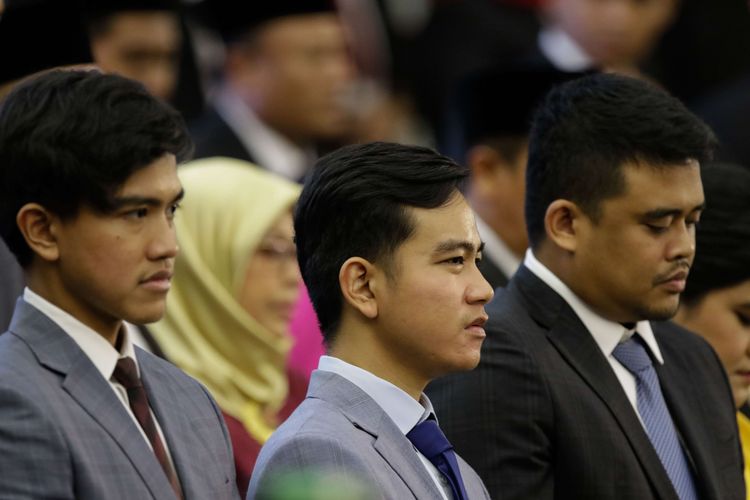 Putra Presiden RI, Joko Widodo, Gibran Rakabuming Raka hadir saat pelantikan Presiden dan Wakil Presiden RI di Gedung DPR/MPR, Jakarta, Minggu (20/10/2019). Jokowi dan Maruf Amin sebagai Presiden dan Wakil Presiden masa jabatan 2019-2024.