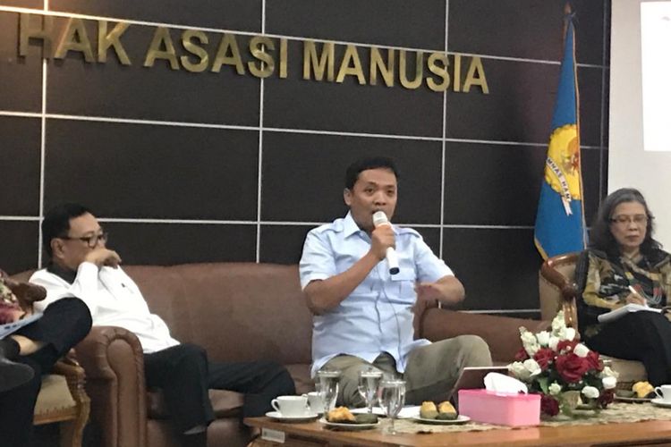 Juru bicara Direktorat Advokasi Badan Pemenangan Nasional (BPN) Prabowo Subianto-Sandiaga Uno, Habiburokhman, saat acara bedah visi misi bersama Komisi Nasional Hak Asasi Manusia (Komnas HAM), di kantor Komnas HAM, Jakarta Pusat, Rabu (20/2/2019).