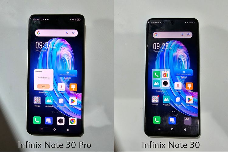 Perbandingan layar Infinix Note 30 pro dan versi reguler.