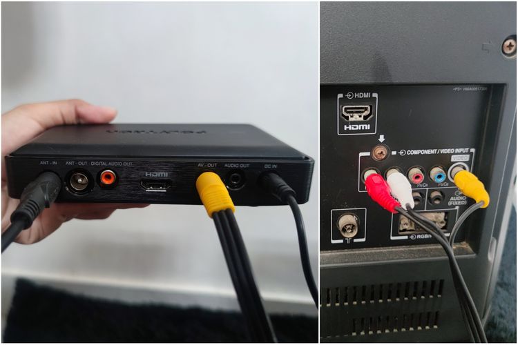 Cara memasang kabel video audio di STB dan TV.