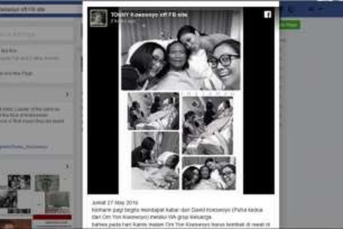 Laman Facebook TONNY Koeswoyo off FB site, Jumat (27/5/2016), mengumumkan bahwa Yon Koeswoyo sedang dalam perawatan karena sakit.