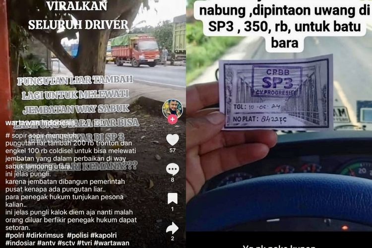 Bidik layar video viral di Tiktok yang menyebut ada pungli yang dialami sopir truk di jembatan Way Sabuk, Lampung Utara, Jumat (10/5/2024).