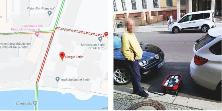 Hasil dari 99 ponsel aktif yang dibawa Simon di jalanan Berlin membuat jalanan tersebut terdeteksi macet di Google Maps.