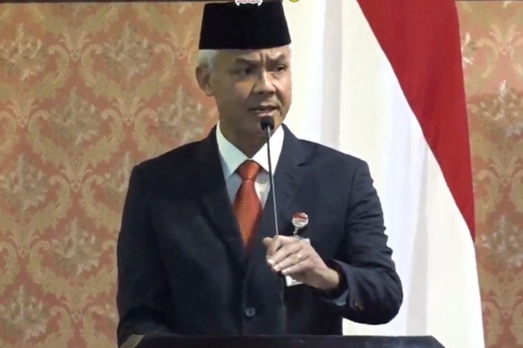 Gubernur Jawa Tengah, Ganjar Pranowo saat melakukan sambutan di Gedung Grhadika Bakti Praja