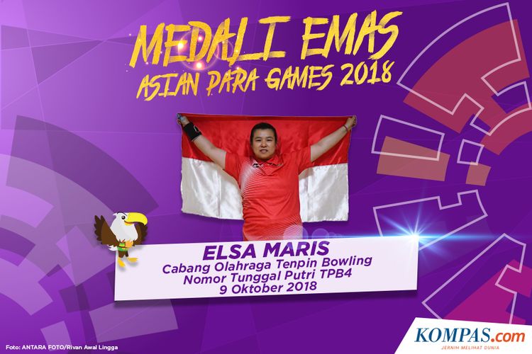 Elsa Maris, meraih medali emas pada cabang olahraga Tenpin Bowling nomor tunggal putri TPB4, Jakarta (9/10/2018).