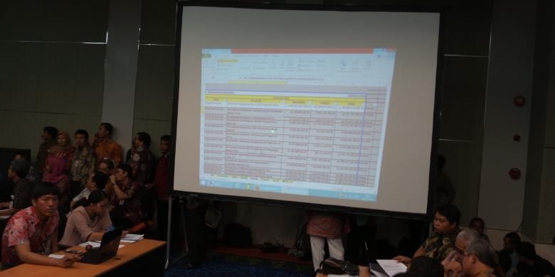 Rapat input e-budgeting RAPBD DKI 2015 bidang keuangan yang berlangsung bersamaan dengan rapat-rapat bidang lainnya, di Balai Kota, Kamis (19/3/2015)