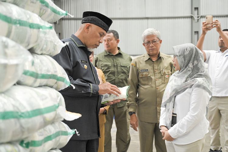 Gubernur Sumbar Mahyeldi sidak ke gudang Bulog di Padang, Selasa (5/3/2024)