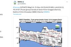 Gempa Magnitudo 3,4 Guncang Bantul Yogyakarta, Kedalaman 12 Km