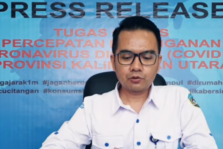 Jubir Tim Gugus Tugas Penanganan Covid-19 di Kalimantan Utara (Kaltara), Agust Suwandy saat melaporkan perkembangan Covid-19 di Kaltara, Rabu (8/4/2020).