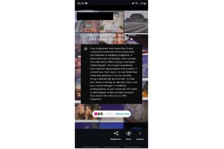 Ilustrasi cara membuat ChatGPT roast Instagram Feed.