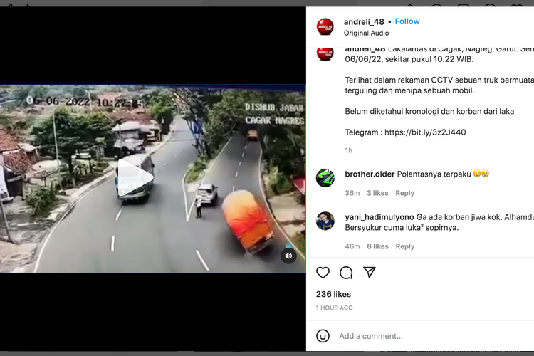 Viral video polisi nyaris tertimpa truk oleng