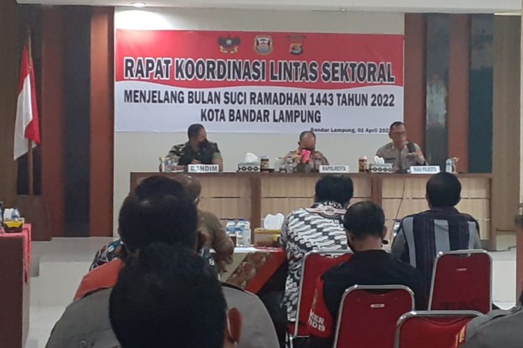 Polresta Bandar Lampung menggelar rapat koordinasi lintas sektoral menjelang Ramadhan 2022, Jumat (1/4/2022).