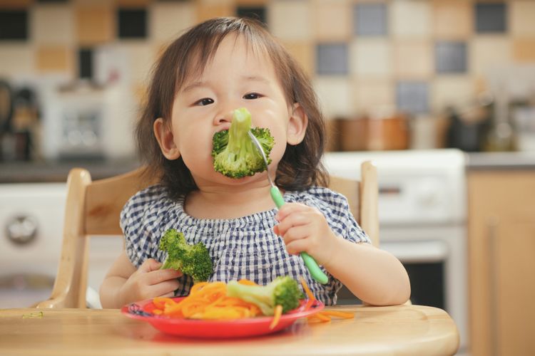 Ilustrasi anak makan sayur