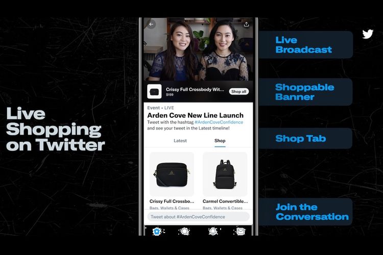 Tampilan Live Shopping, fitur belanja online yang akan diuji coba Twitter dalam waktu dekat.