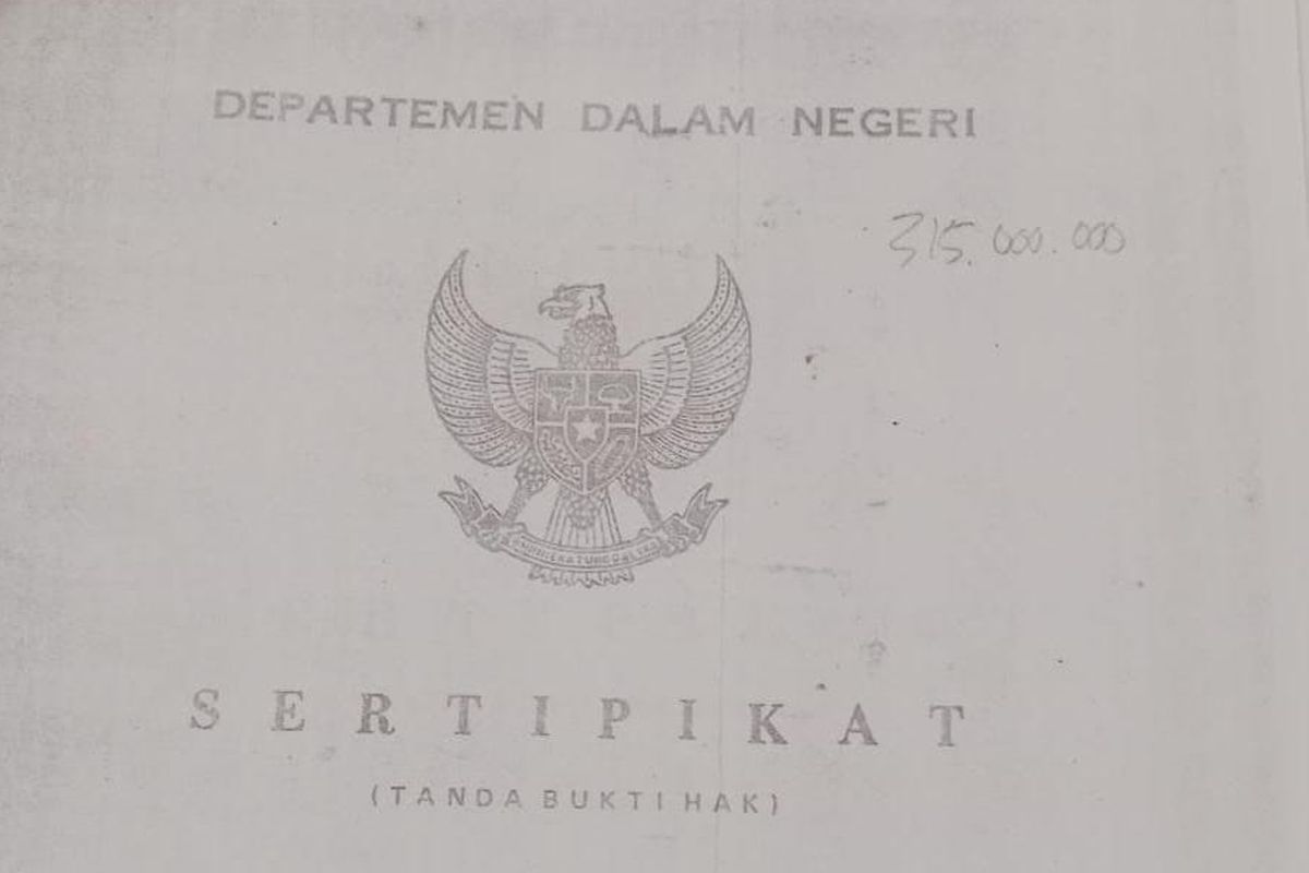 Sertifikat tanah yang dimiliki oleh Ersat, anggota DPRD Sumenep yang dilaporkan melakukan penyerobotan tanah.