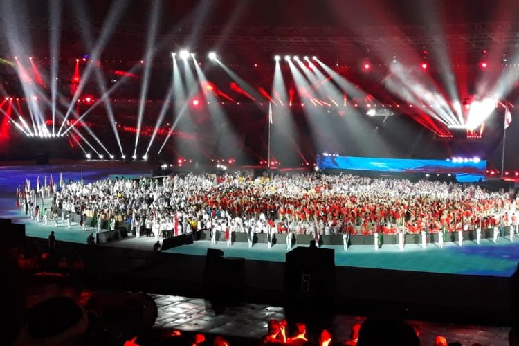 Suasana pada acara Upacara Penutupan Asian Games 2018 di SUGBK, Minggu (2/9/2018).