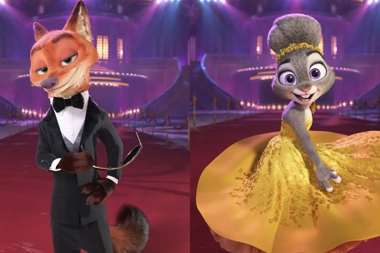 Penampilan tokoh Judy dan Nick di film Zootopia 2 yang kostumnya dirancang oleh Griselda Sastrawinata.
