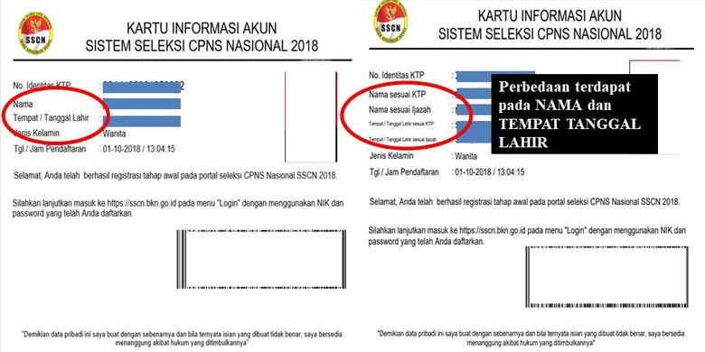 Perbedaan kartu informasi akun SSCN lama dan baru