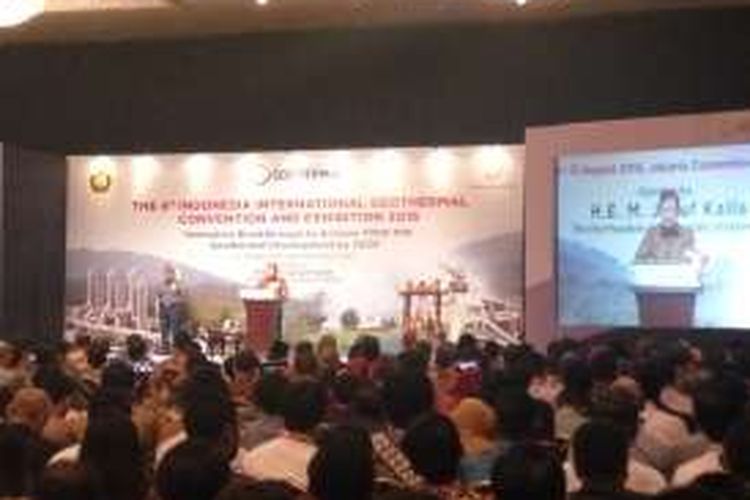 Wakil Presiden Jusuf Kalla saat membuka kegiatan The 4th Indonesia International Geothermal Convention and Exhibitionn 2016 di Jakarta Convention Center, Rabu (10/8/2016).