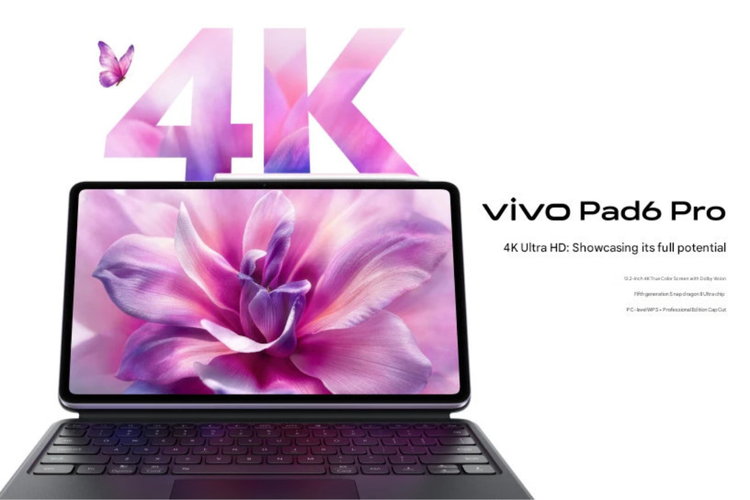 Vivo Pad6 Pro mengusung layar 13,2 inci dengan resolusi tinggi 4K original color dan dukungan Dolby Vision.