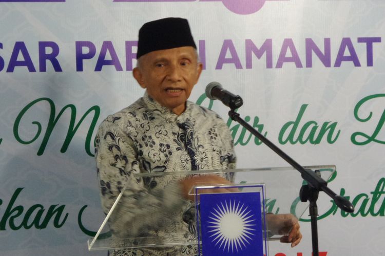 Mantan Ketua MPR RI Amien Rais dalam acara halal bihalal PAN di Kantor DPP PAN, Senopati, Jakarta Selatan, Rabu (12/7/2017).