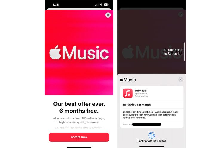 Berdasarkan pantauan KompasTekno, penawaran ini sudah tersedia di Indonesia sesaat setelah pengguna membuka Apple Music di iPhone, Kamis (16/7/2025)