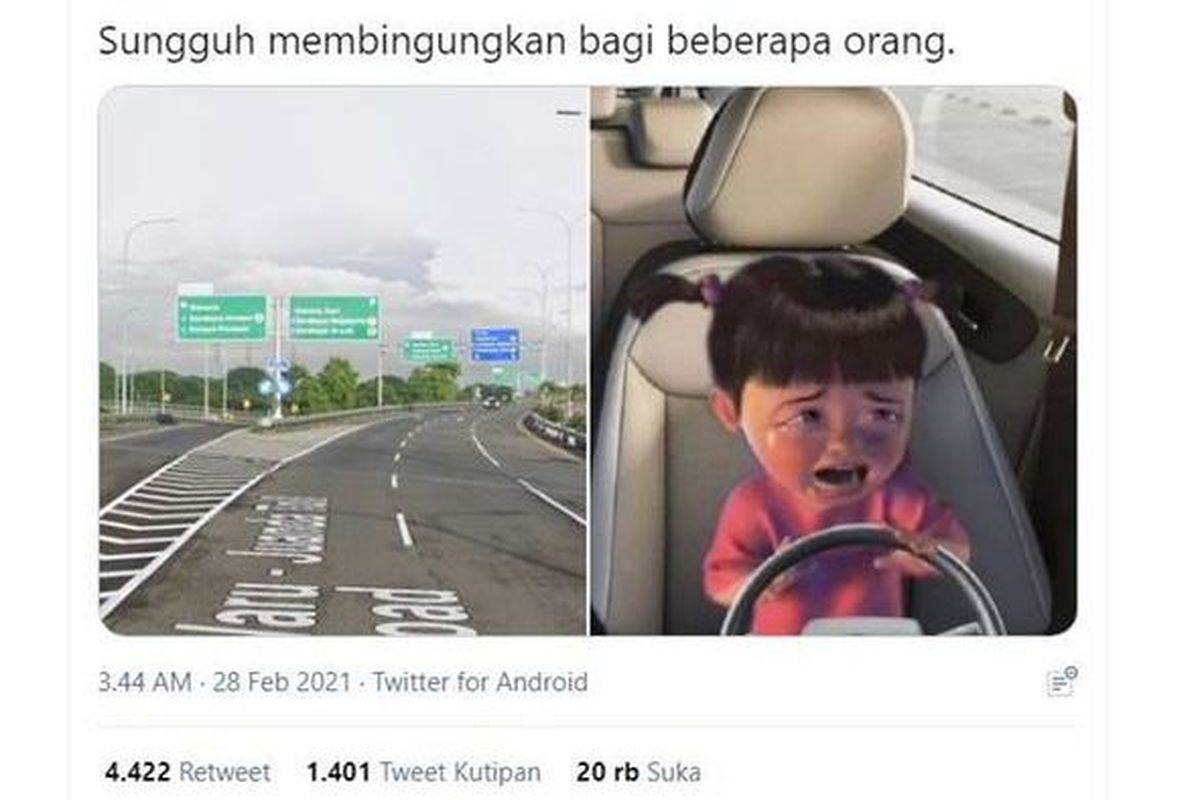 Twit yang membagikan soal jalan tol Surabaya yang disebut ruwet.